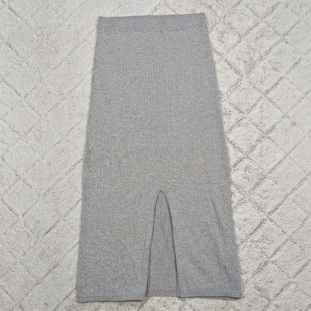 Free People Skirt Womens S Gray Light Skyline Midi Rib Knit Cotton Stretch Fit